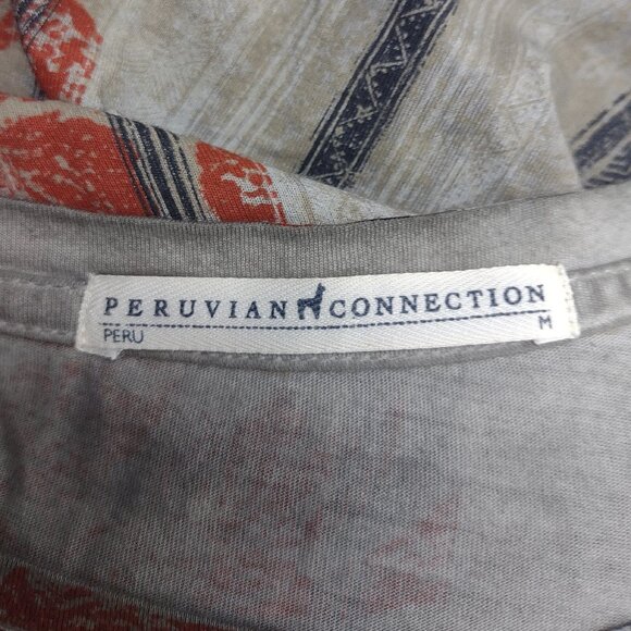 Peruvian Connection gray black orange damask striped short sleeve shirt Medium - Picture 6 of 7